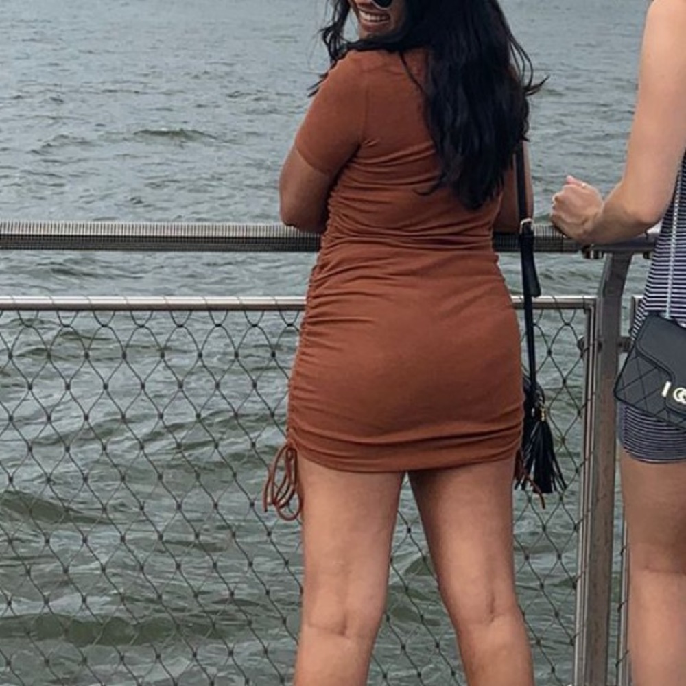 Zara Rust Ruched Dress - Picture 2 of 5
